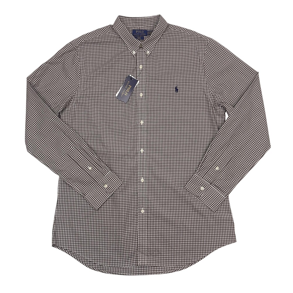 $130 Polo Ralph Lauren Shirt Mens XL Brown Check Slim Fit Stretch Button Down
